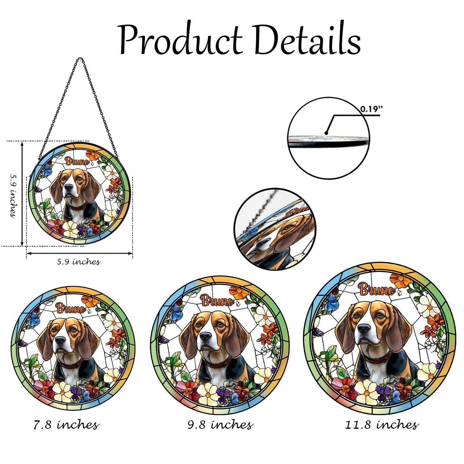 Custom Pet Photo Glass Suncatcher, Personalized Dog Lover Gift, Floral Sun Catcher, Stained Glass Style Window Decor, Unique Pet Art - product image 6