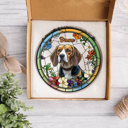 Custom Pet Photo Glass Suncatcher, Personalized Dog Lover Gift, Floral Sun Catcher, Stained Glass Style Window Decor, Unique Pet Art - product image 7