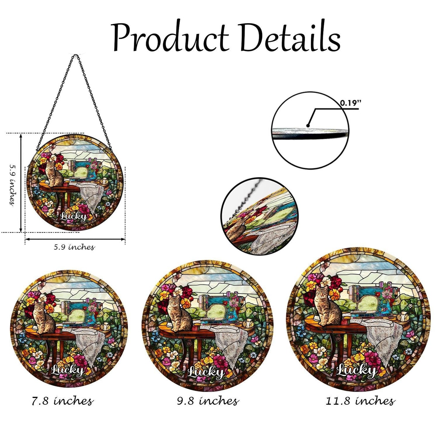 Custom Pet Photo Glass Suncatcher, Personalized Name Decor, Cat Portrait Gift, Vintage Sewing Sun Catcher, Unique Pet Memorial Art - product image 8