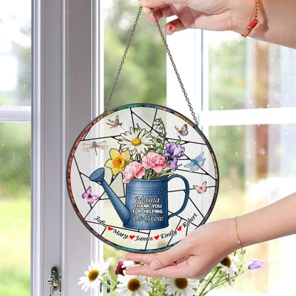 Nana Thank You For Helping Us Grow Suncatcher Glass Floral Gift Custom Names Grandma Garden Window Hanging Mothers Day Personalized Present - product image 2