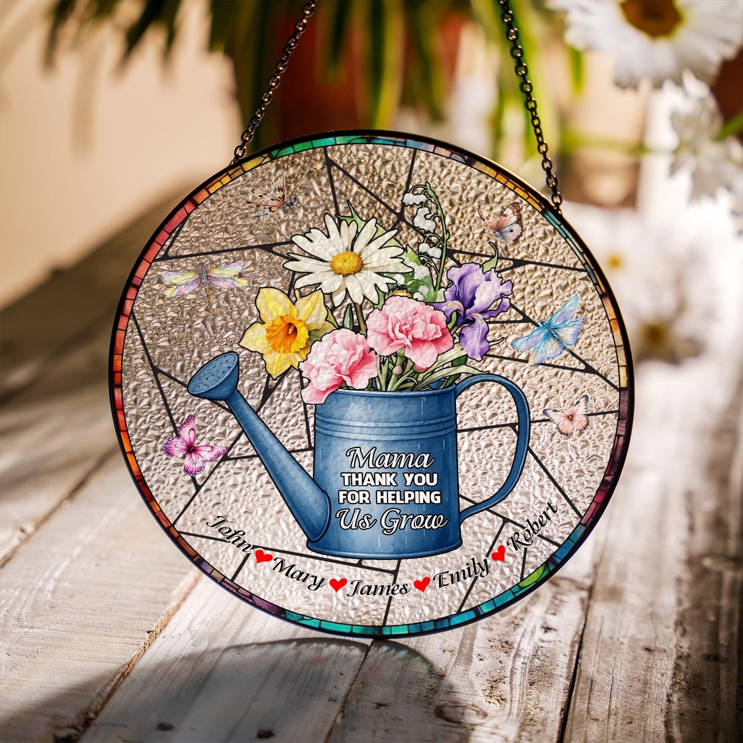 Nana Thank You For Helping Us Grow Suncatcher Glass Floral Gift Custom Names Grandma Garden Window Hanging Mothers Day Personalized Present - product image 4