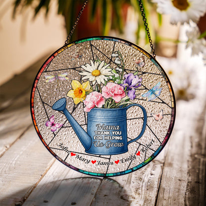 Nana Thank You For Helping Us Grow Suncatcher Glass Floral Gift Custom Names Grandma Garden Window Hanging Mothers Day Personalized Present - product image 4