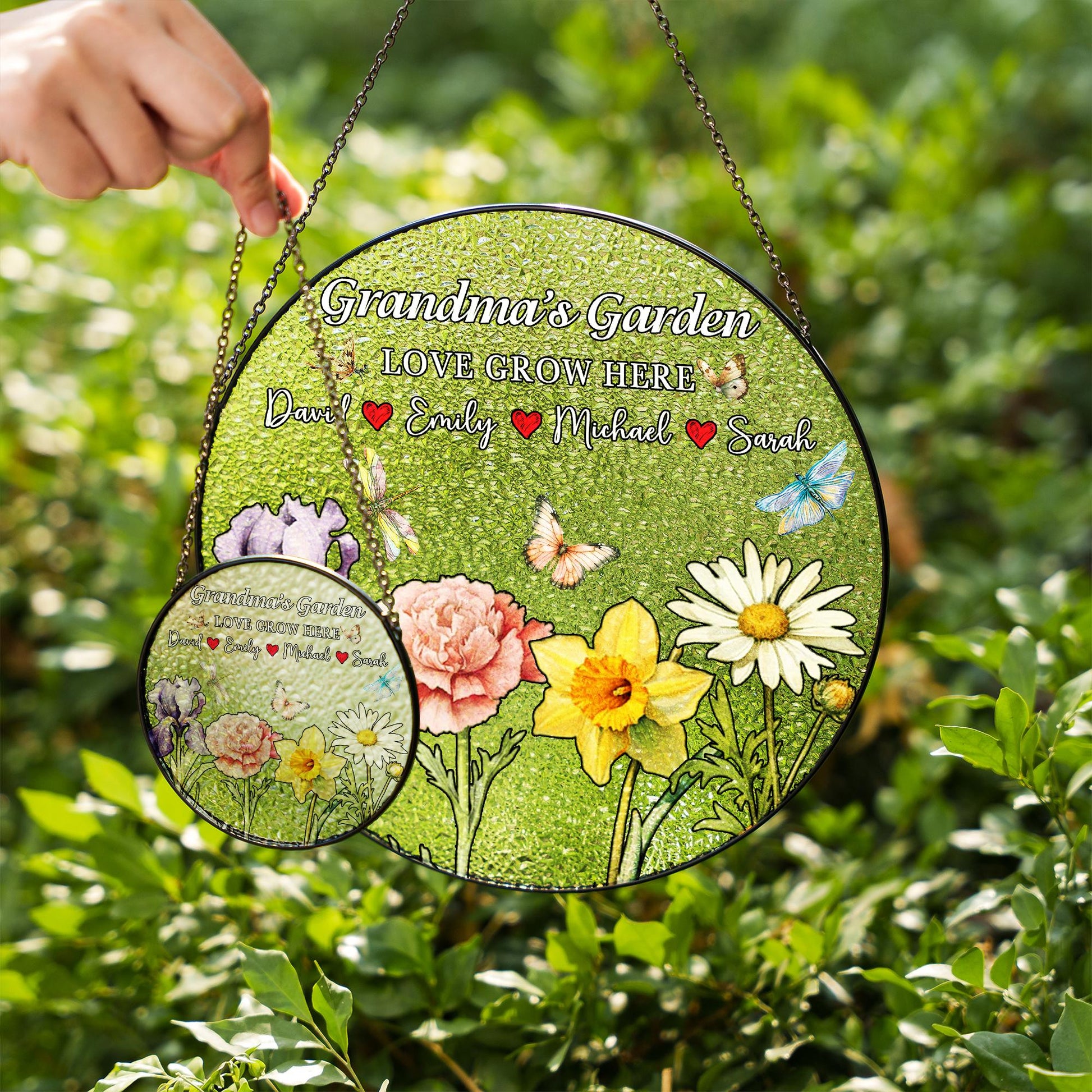 Custom Grandma Garden Glass Suncatcher Personalized Family Names Floral Butterfly Window Hanging Ornament Gift for Mom Nana Mother’s Day - product image 3