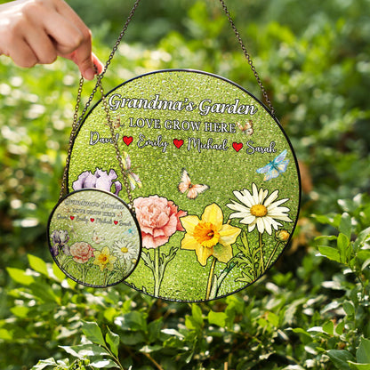 Custom Grandma Garden Glass Suncatcher Personalized Family Names Floral Butterfly Window Hanging Ornament Gift for Mom Nana Mother’s Day - product image 3