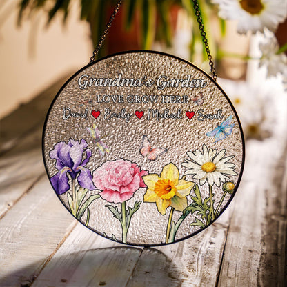 Custom Grandma Garden Glass Suncatcher Personalized Family Names Floral Butterfly Window Hanging Ornament Gift for Mom Nana Mother’s Day - product image 6