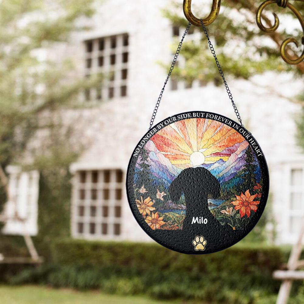Custom Pet Memorial Suncatcher Glass, Personalized Dog Loss Gift, Rainbow Bridge Remembrance, Pet Sympathy Window Hanging Decor - product image 5