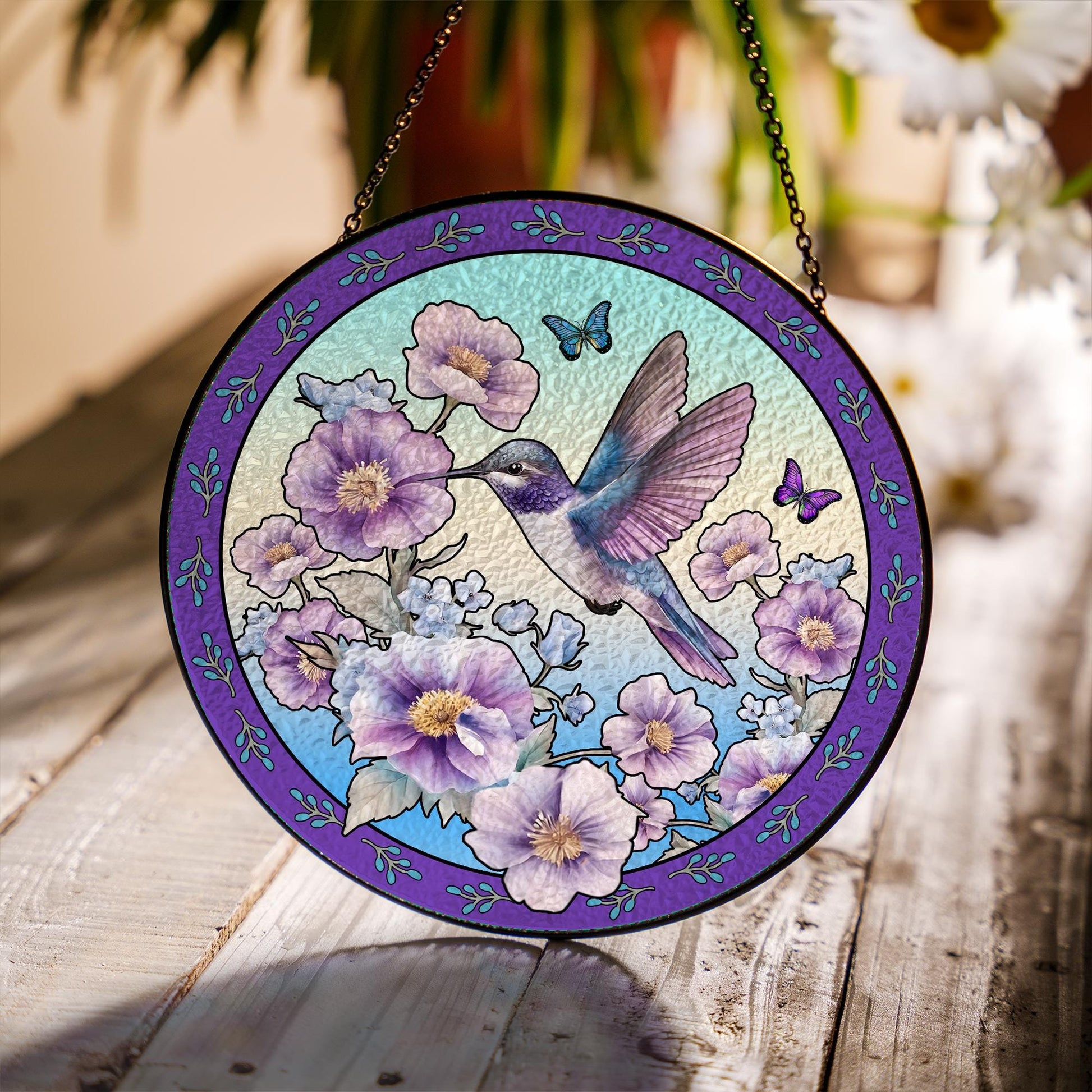 Hummingbird Suncatcher Glass Floral Window Decoration Stained Glass Bird Sun Catcher Ornament Gift Home Decor Butterfly Garden Art - product image 2