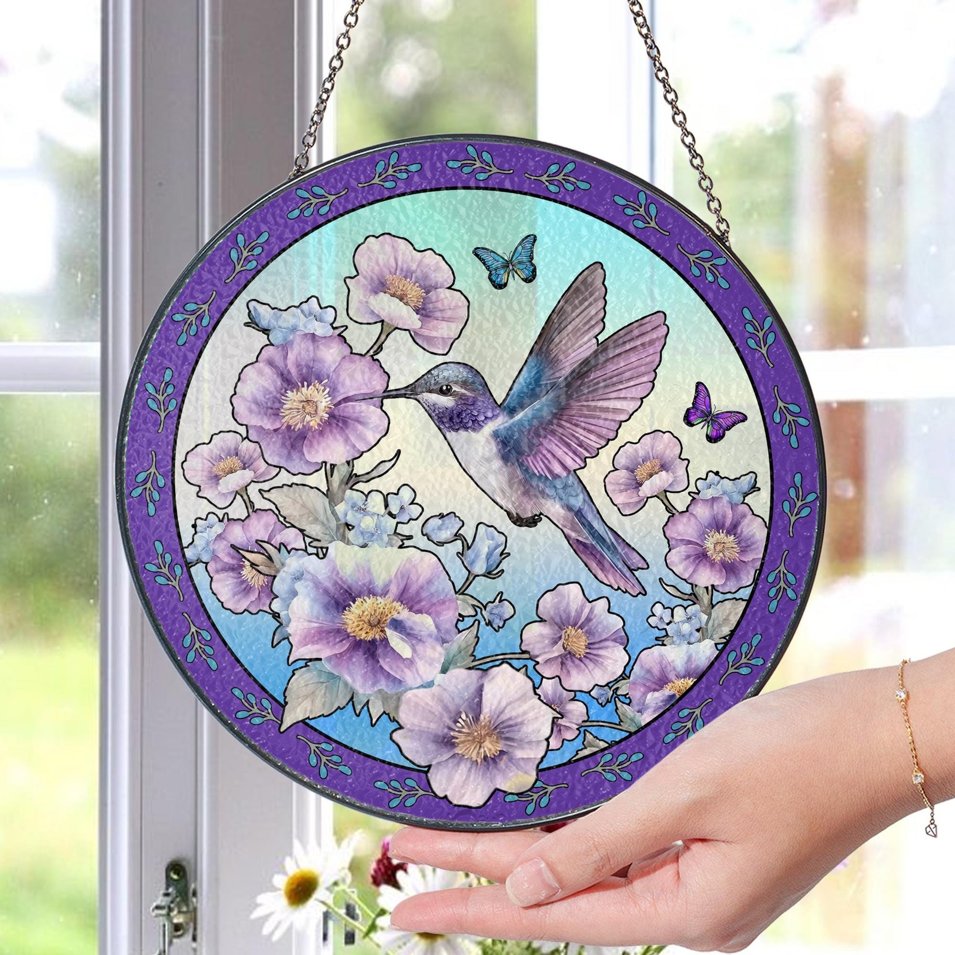 Hummingbird Suncatcher Glass Floral Window Decoration Stained Glass Bird Sun Catcher Ornament Gift Home Decor Butterfly Garden Art - main product image
