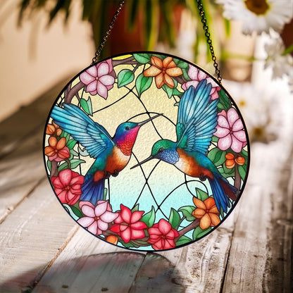 Hummingbird Stained Glass Suncatcher Floral Window Hanging | Colorful Bird Sun Catcher Gift for Mom, Nature Lover, Memorial Decor - main product image