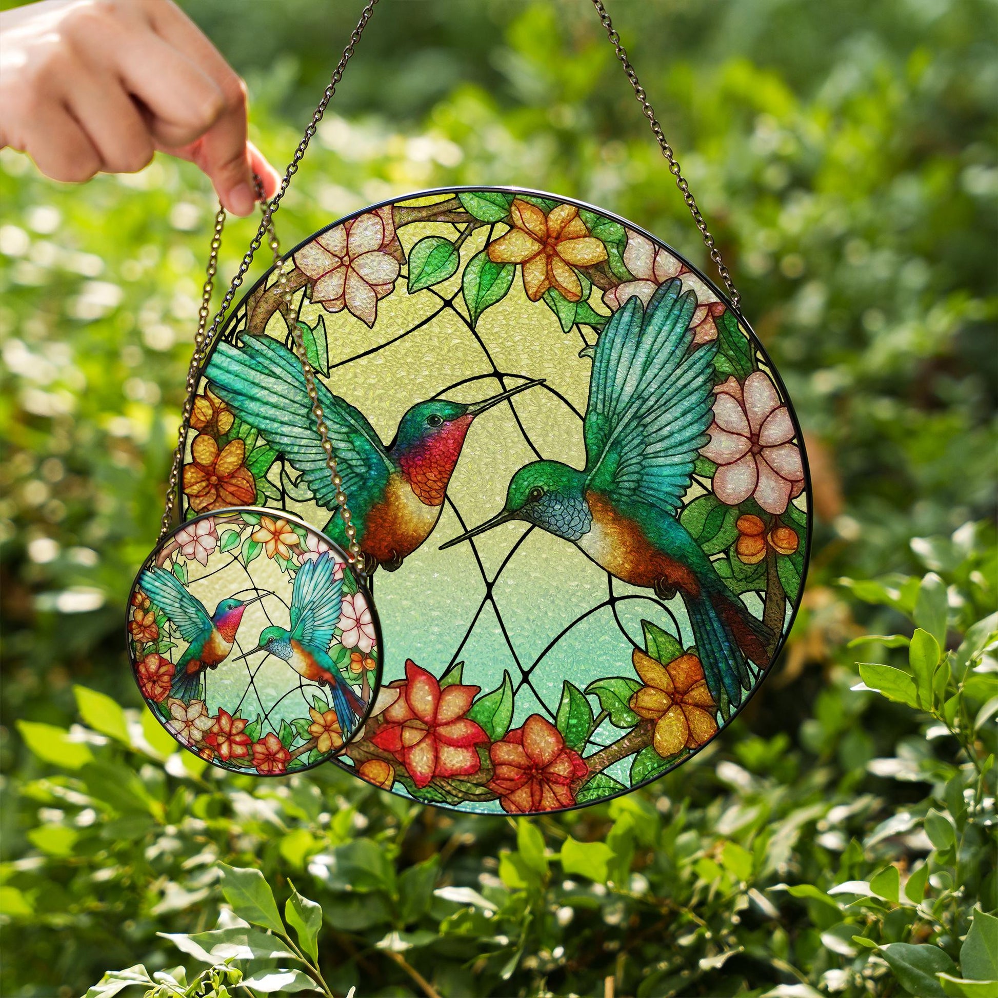 Hummingbird Stained Glass Suncatcher Floral Window Hanging | Colorful Bird Sun Catcher Gift for Mom, Nature Lover, Memorial Decor - product image 4