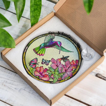 Hummingbird Stained Glass Window Hanging Decor, Floral Sun Catcher Ornament, Spring Garden Gift, Colorful Butterfly Suncatcher - product image 3