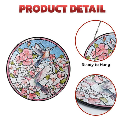 Hummingbird Floral Stained Glass Suncatcher, Window Hanging Decor, Garden Bird Art, Spring Nature Gift, Butterfly Flower Panel - product image 3
