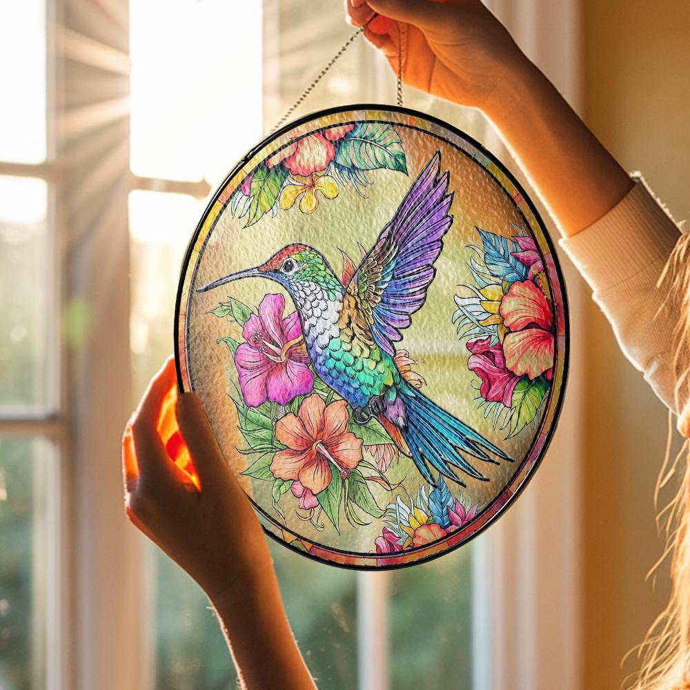 Hummingbird Stained Glass Suncatcher, Floral Window Hanging Art, Colorful Bird Ornament, Garden Lover Gift, Nature Decor, Sun Catcher - product image 5