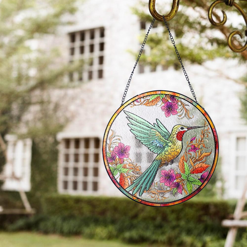 Hummingbird Stained Glass Suncatcher, Floral Window Hanging Art, Colorful Bird Ornament, Garden Lover Gift, Nature Decor, Sun Catcher - product image 8