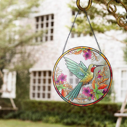 Hummingbird Stained Glass Suncatcher, Floral Window Hanging Art, Colorful Bird Ornament, Garden Lover Gift, Nature Decor, Sun Catcher - product image 8