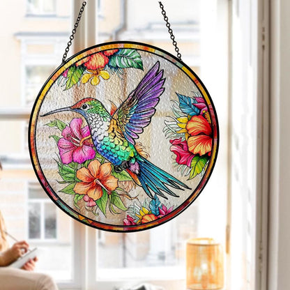 Hummingbird Stained Glass Suncatcher, Floral Window Hanging Art, Colorful Bird Ornament, Garden Lover Gift, Nature Decor, Sun Catcher - product image 2