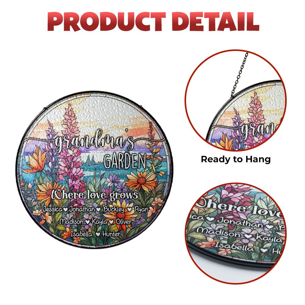 Grandma’s Garden Custom Stained Glass Suncatcher, Personalized Grandkids Name Gift, Floral Window Hanging Decor, Mother’s Day Present - product image 9