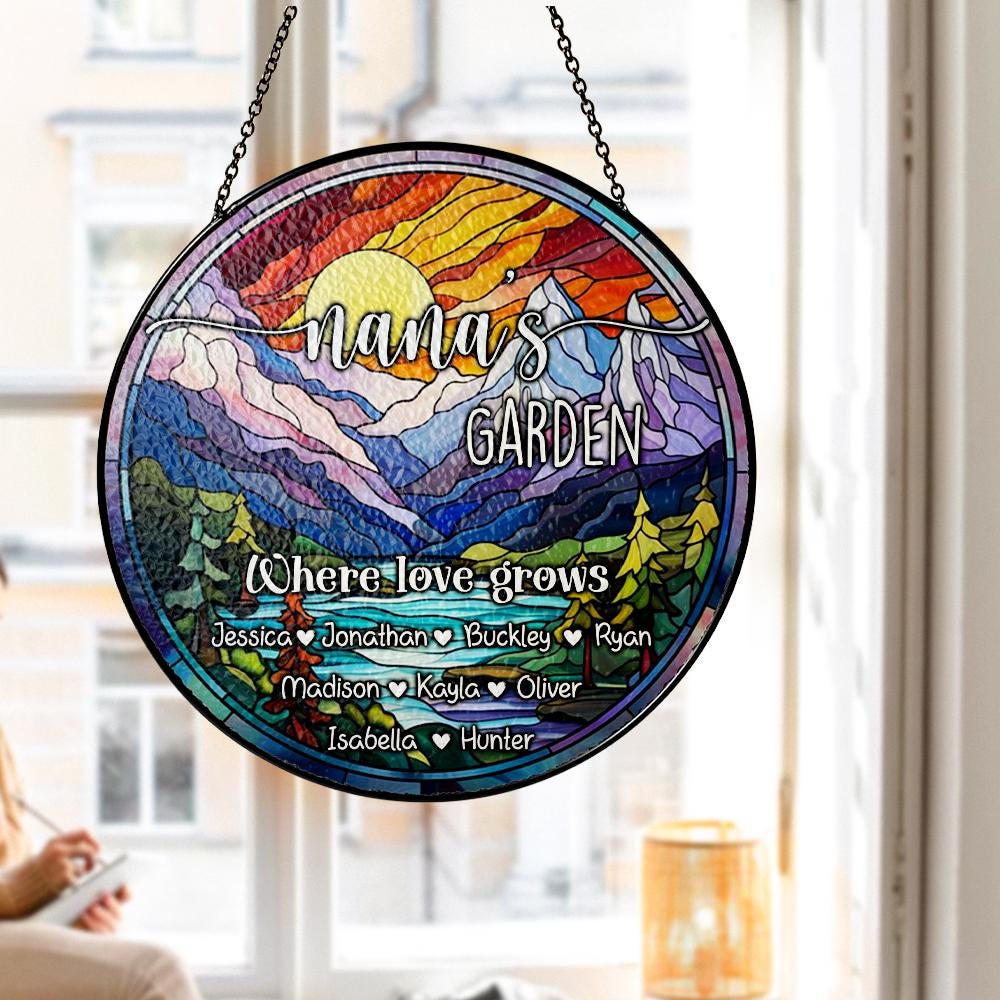 Grandma’s Garden Custom Stained Glass Suncatcher, Personalized Grandkids Name Gift, Floral Window Hanging Decor, Mother’s Day Present - product image 4