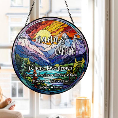 Grandma’s Garden Custom Stained Glass Suncatcher, Personalized Grandkids Name Gift, Floral Window Hanging Decor, Mother’s Day Present - product image 4
