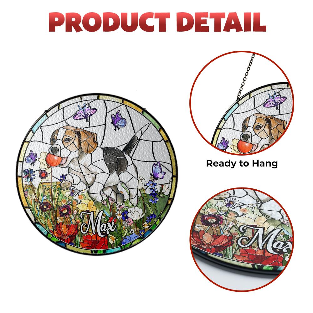 Custom Dog Photo Stained Glass Suncatcher, Pet Memorial Window Hanging, Personalized Dog Lover Gift, Floral Hound Art, Spring Home Decor - product image 7