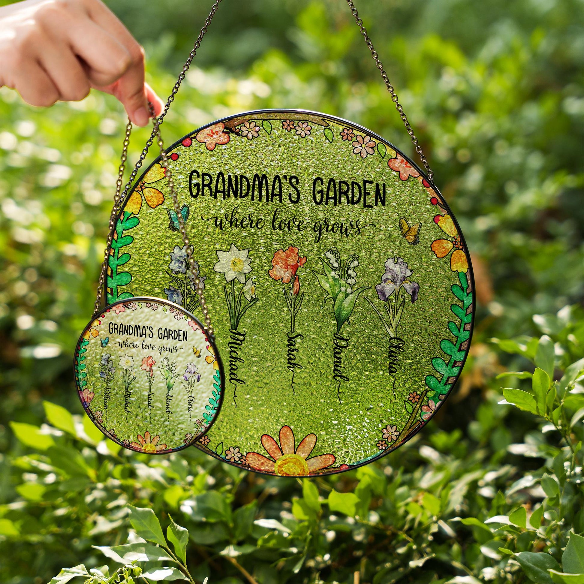 Grandma’s Garden Stained Glass Sun Catcher Where Love Grows Gift for Grandma Personalized Grandkids Names Floral Decor - product image 7