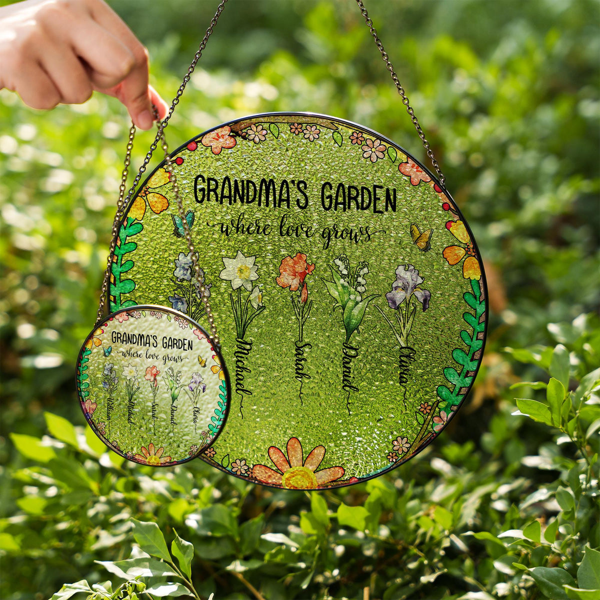 Grandma’s Garden Stained Glass Sun Catcher Where Love Grows Gift for Grandma Personalized Grandkids Names Floral Decor - product image 7