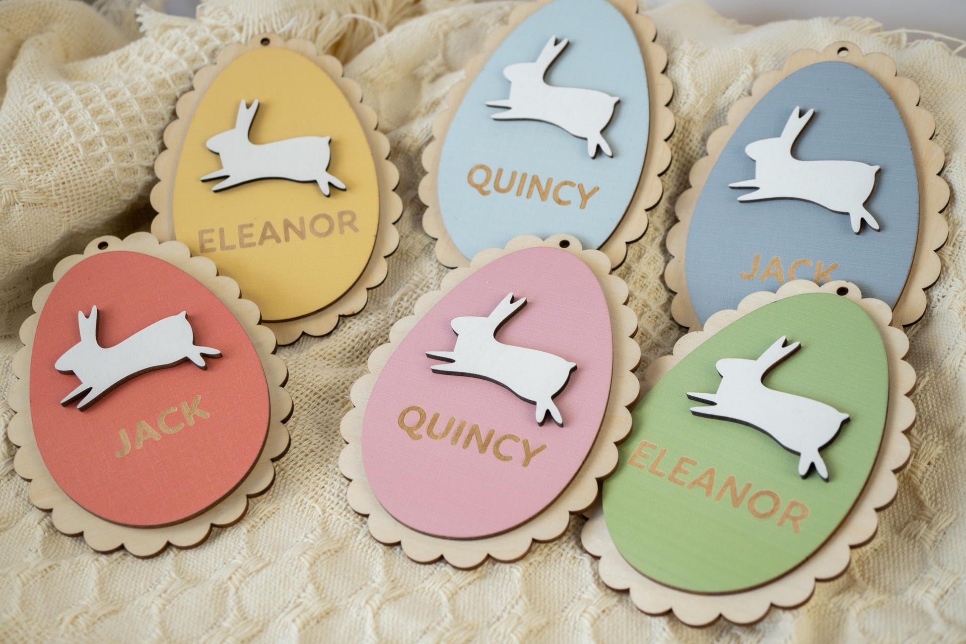 Personalized Easter Basket Tag – Birch Wood Egg with Bunny, Custom Kids Name Tag, Holiday Favor, Easter Gift, Spring Basket Decoration - product image 5
