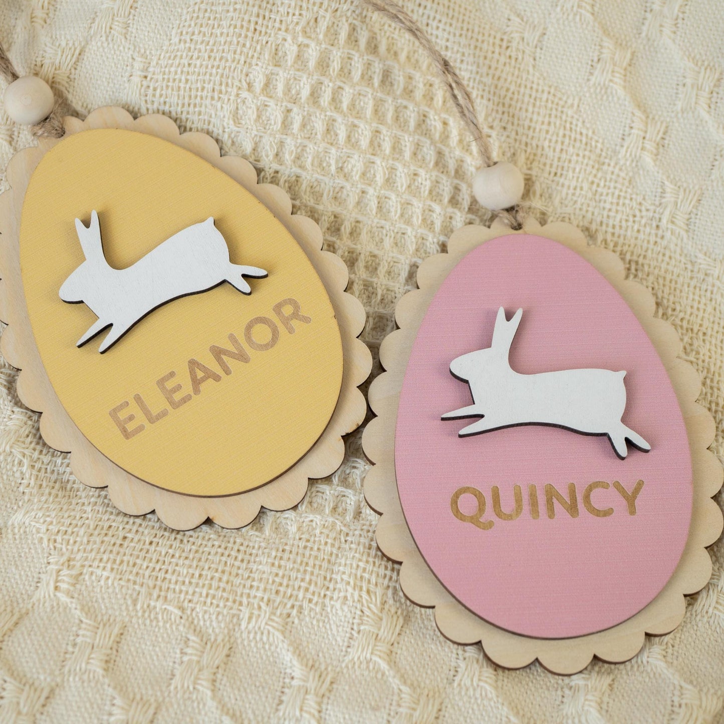 Personalized Easter Basket Tag – Birch Wood Egg with Bunny, Custom Kids Name Tag, Holiday Favor, Easter Gift, Spring Basket Decoration - product image 4