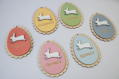 Personalized Easter Basket Tag – Birch Wood Egg with Bunny, Custom Kids Name Tag, Holiday Favor, Easter Gift, Spring Basket Decoration - product image 8