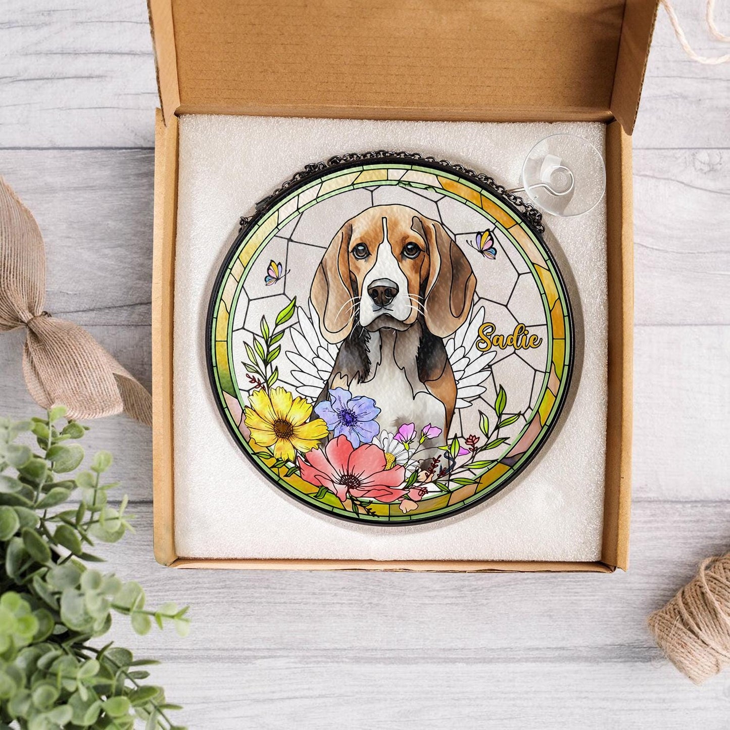 Personalized Dog Portrait Stained Glass Suncatcher, Custom Pet Memorial Stained Glass Photo Suncatcher, Dog Loss Keepsake, Pet Loss Gift - product image 3