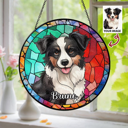 Custom Dog Portrait From Photo Suncatcher, Colorful Stained Glass Pet Art, Personalized Dog Lover Gift, Window Decal - main product image