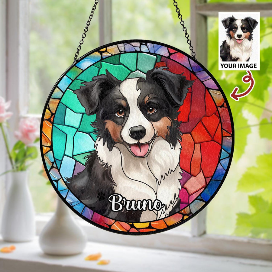 Custom Dog Portrait From Photo Suncatcher, Colorful Stained Glass Pet Art, Personalized Dog Lover Gift, Window Decal - main product image