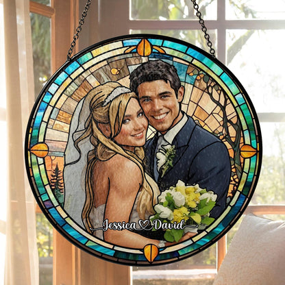 Custom Photo Name Wedding Suncatcher Glass, Personalized Couple Portrait Keepsake, Unique Anniversary or Bridal Gift, Stained Glass Window - product image 7