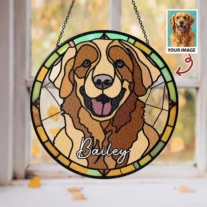 Personalized Dog Portrait Stained Glass Suncatcher, Custom Pet Memorial Stained Glass Photo Suncatcher, Dog Loss Keepsake, Pet Loss Gift - product image 2
