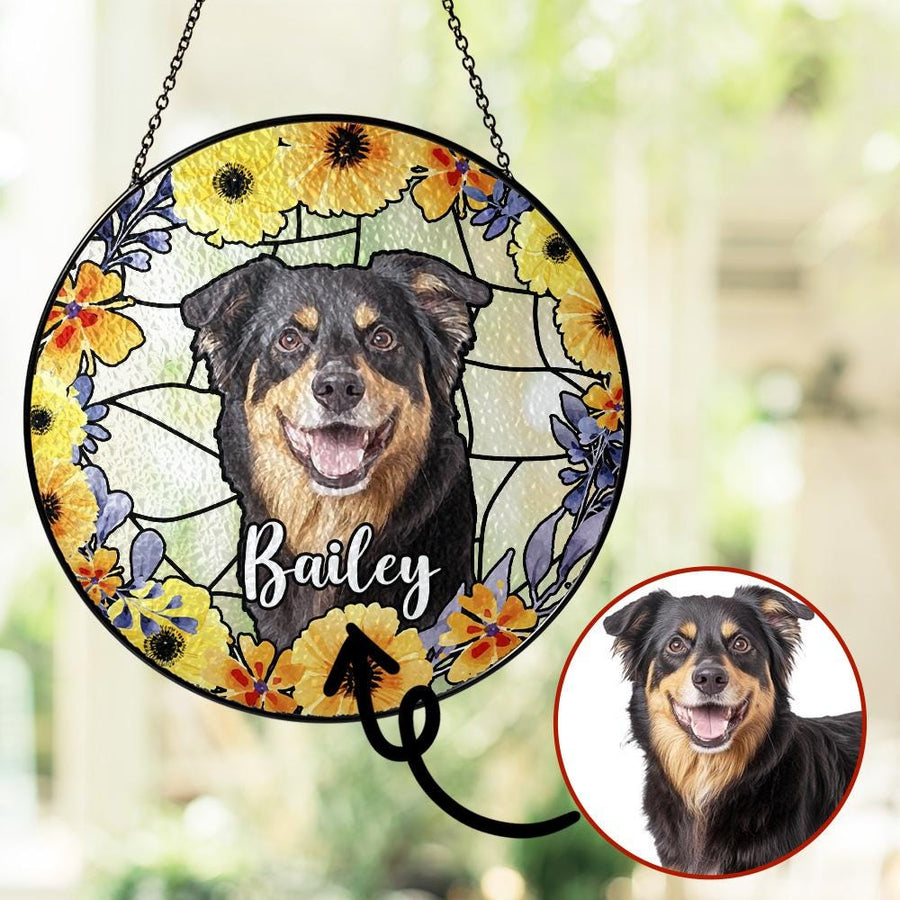 Personalized Dog Portrait Stained Glass Suncatcher, Custom Pet Memorial Stained Glass Photo Suncatcher, Dog Loss Keepsake, Pet Loss Gift - main product image