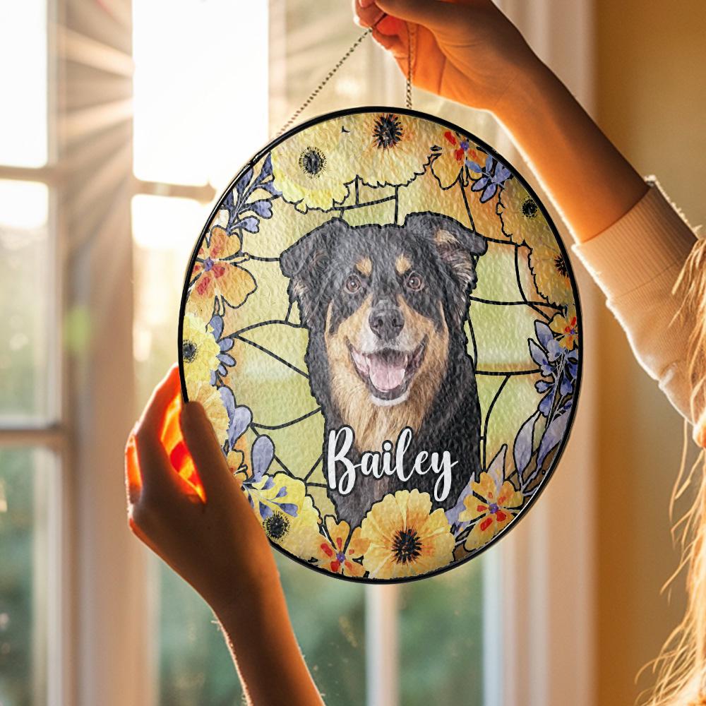 Personalized Dog Portrait Stained Glass Suncatcher, Custom Pet Memorial Stained Glass Photo Suncatcher, Dog Loss Keepsake, Pet Loss Gift - product image 6