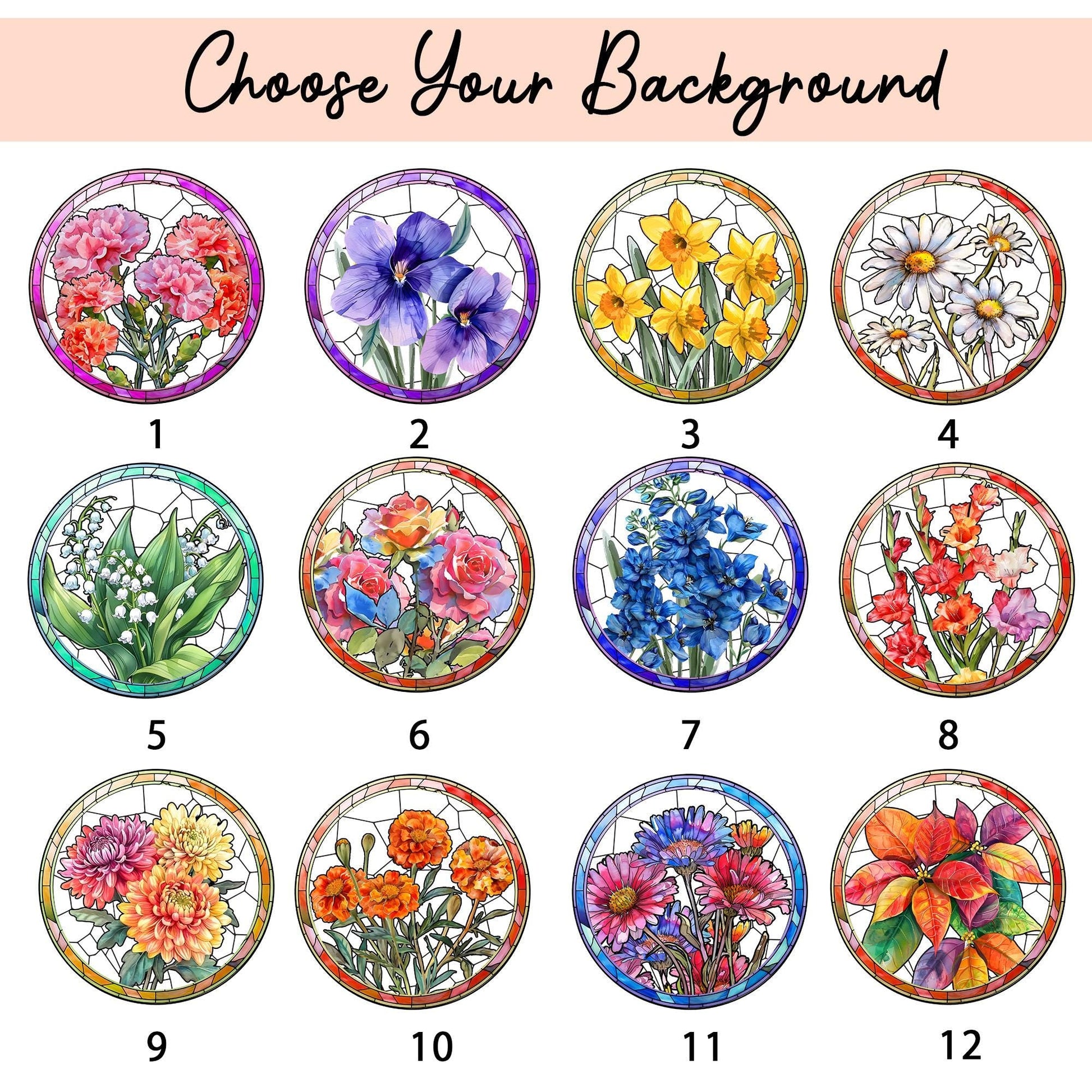 Family Birth Flower Bouquet Birth Month Flowers Personalized Stained Glass Window Hangings Personalized Birth Flower Gift Mothers Day Gift - product image 4