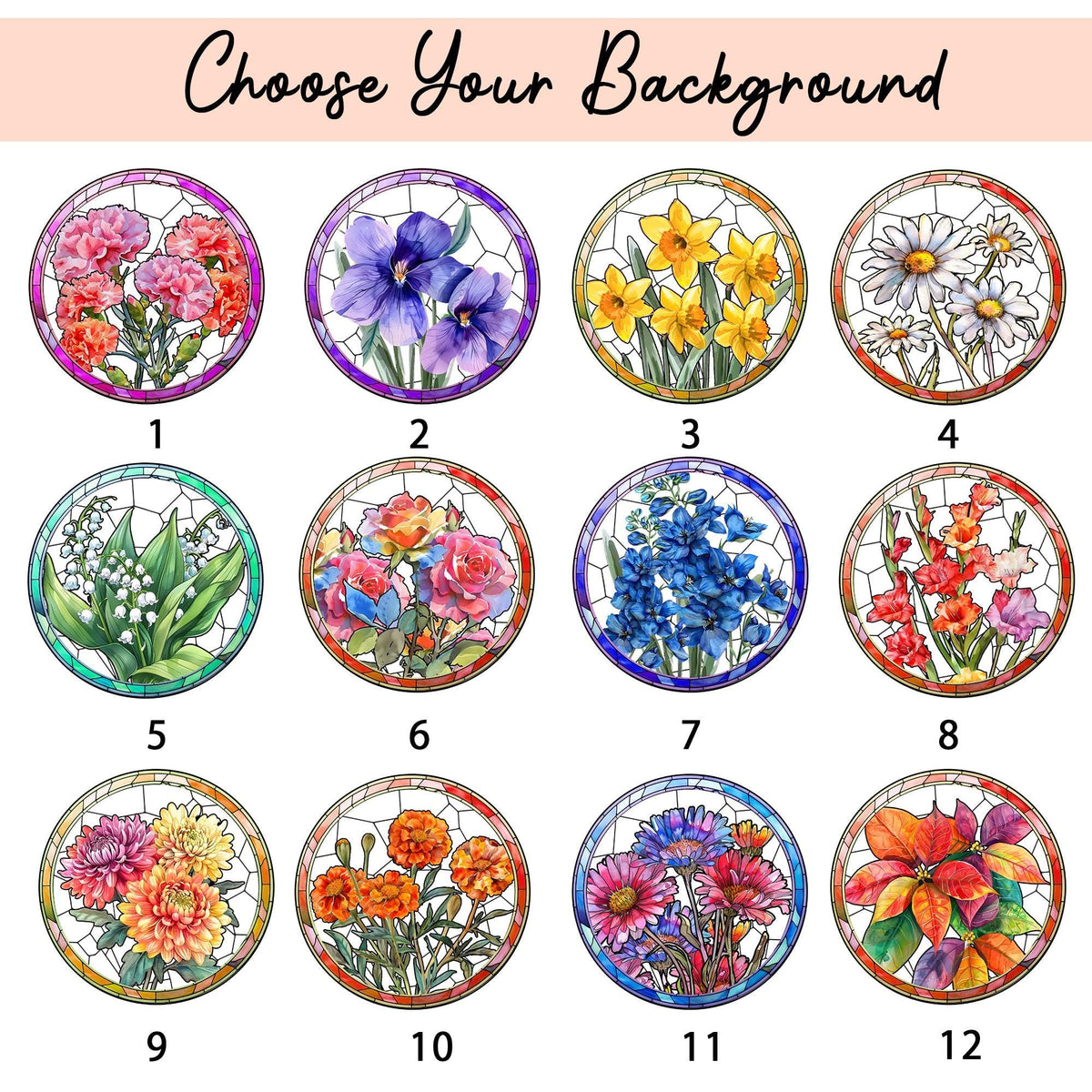 Family Birth Flower Bouquet Birth Month Flowers Personalized Stained Glass Window Hangings Personalized Birth Flower Gift Mothers Day Gift - product image 4