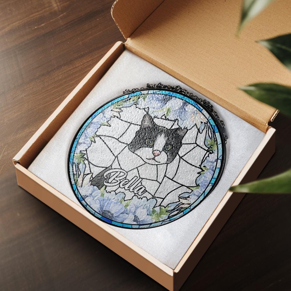 Custom Pet Photo Glass Suncatcher, Personalized Dog Lover Gift, Floral Sun Catcher, Stained Glass Style Window Decor, Unique Pet Art - product image 8