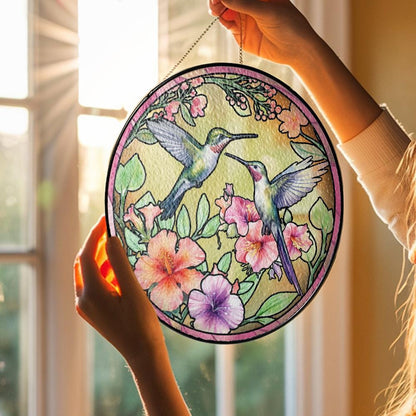 Hummingbird Suncatcher Glass Window Decor Floral Stained Glass Bird Sun Catcher Nature Home Decoration Unique Handmade Gift for Mom - product image 2