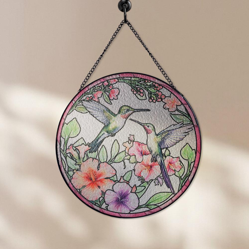 Hummingbird Suncatcher Glass Window Decor Floral Stained Glass Bird Sun Catcher Nature Home Decoration Unique Handmade Gift for Mom - product image 6