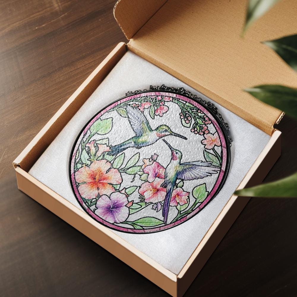 Hummingbird Suncatcher Glass Window Decor Floral Stained Glass Bird Sun Catcher Nature Home Decoration Unique Handmade Gift for Mom - product image 5