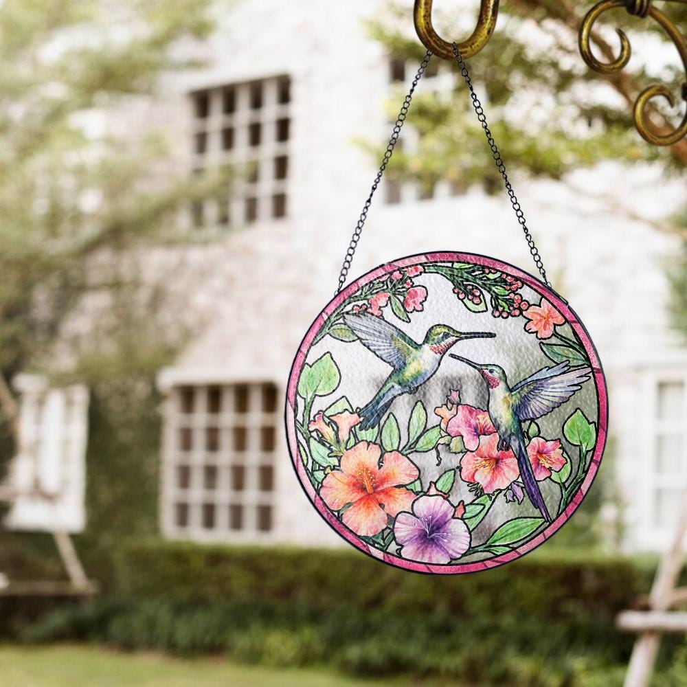 Hummingbird Suncatcher Glass Window Decor Floral Stained Glass Bird Sun Catcher Nature Home Decoration Unique Handmade Gift for Mom - product image 7