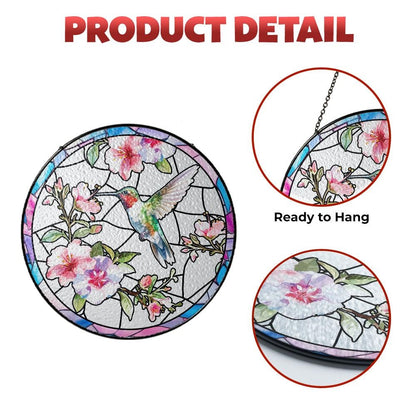 Hummingbird Suncatcher Glass Window Hanging, Stained Glass Style Bird Flower Decor, Sun Catcher Gift for Mom Birthday Memorial Garden Art - product image 6