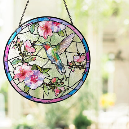 Hummingbird Suncatcher Glass Window Hanging, Stained Glass Style Bird Flower Decor, Sun Catcher Gift for Mom Birthday Memorial Garden Art - product image 7