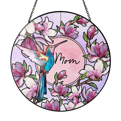Hummingbird Floral Glass Suncatcher, Personalized Mom Gift, Magnolia Sun Catcher, Stained Glass Style Window Decor, Unique Mother’s Day Art - product image 2