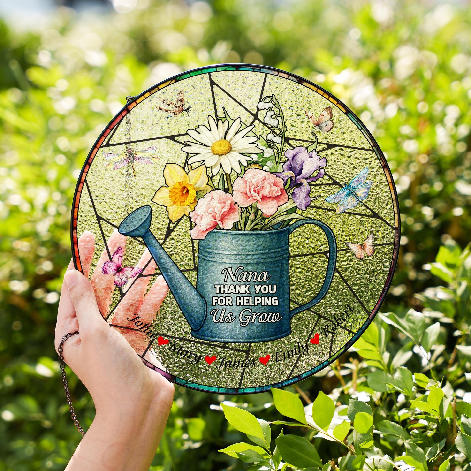 Nana Thank You For Helping Us Grow Suncatcher Glass Floral Gift Custom Names Grandma Garden Window Hanging Mothers Day Personalized Present - product image 6