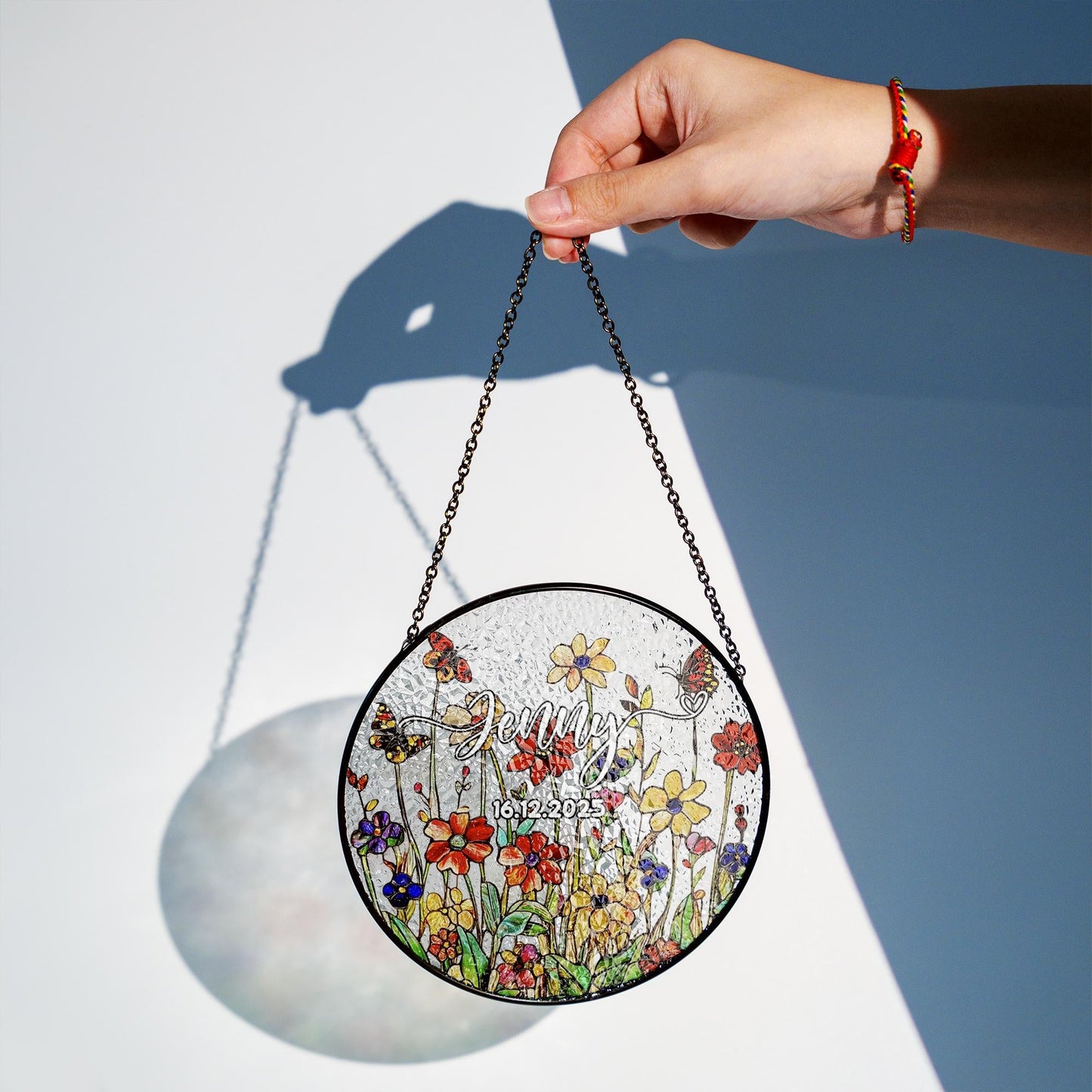 Custom Glass Suncatcher Personalized Name Date Memorial Floral Window Hanging Ornament Gift Butterfly Wildflower Keepsake Home Decor - product image 5