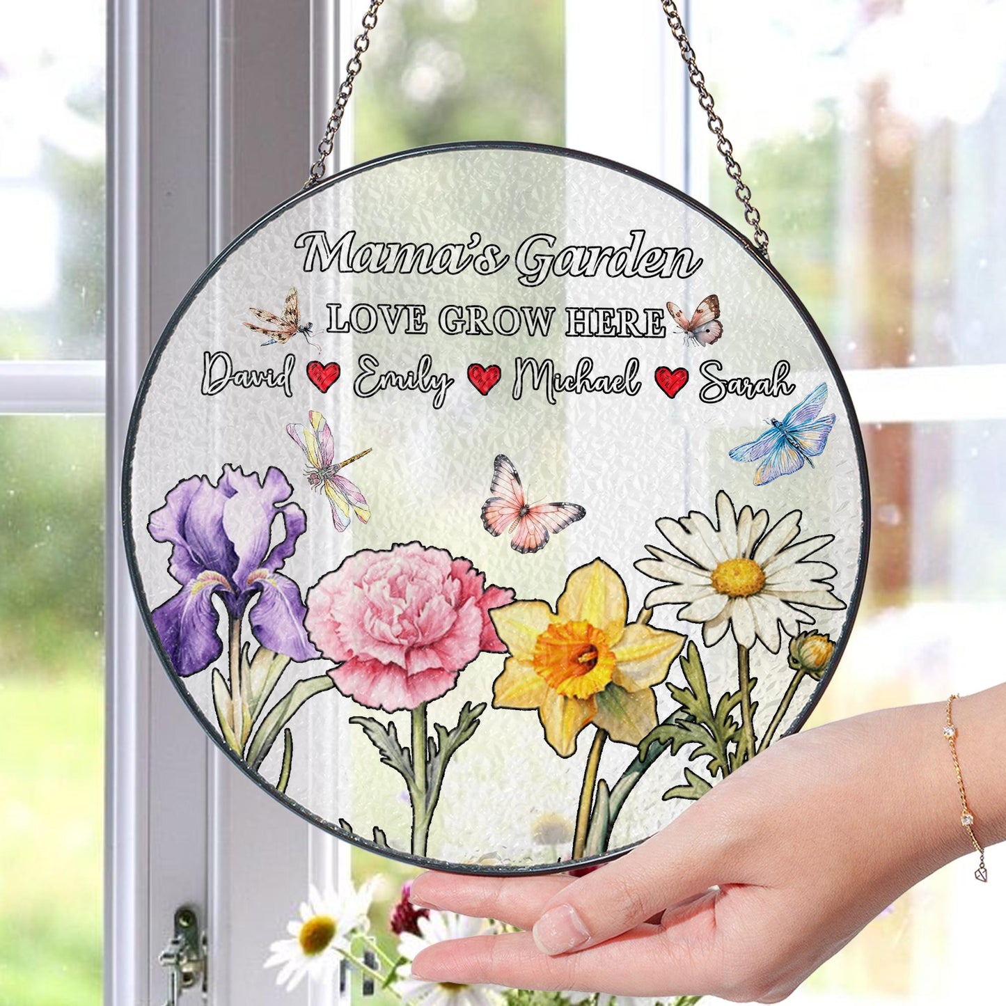 Custom Grandma Garden Glass Suncatcher Personalized Family Names Floral Butterfly Window Hanging Ornament Gift for Mom Nana Mother’s Day - product image 5