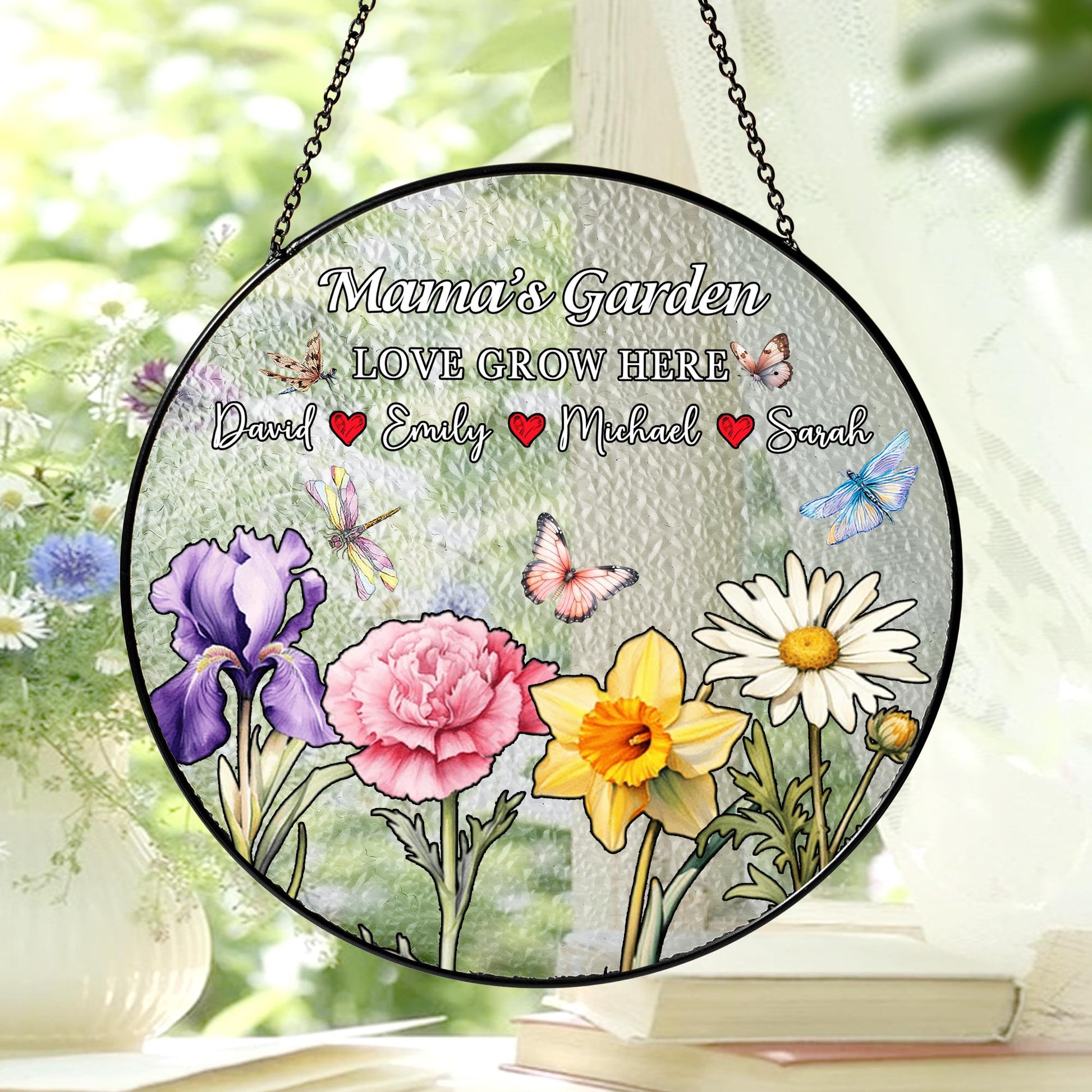 Custom Grandma Garden Glass Suncatcher Personalized Family Names Floral Butterfly Window Hanging Ornament Gift for Mom Nana Mother’s Day - product image 2